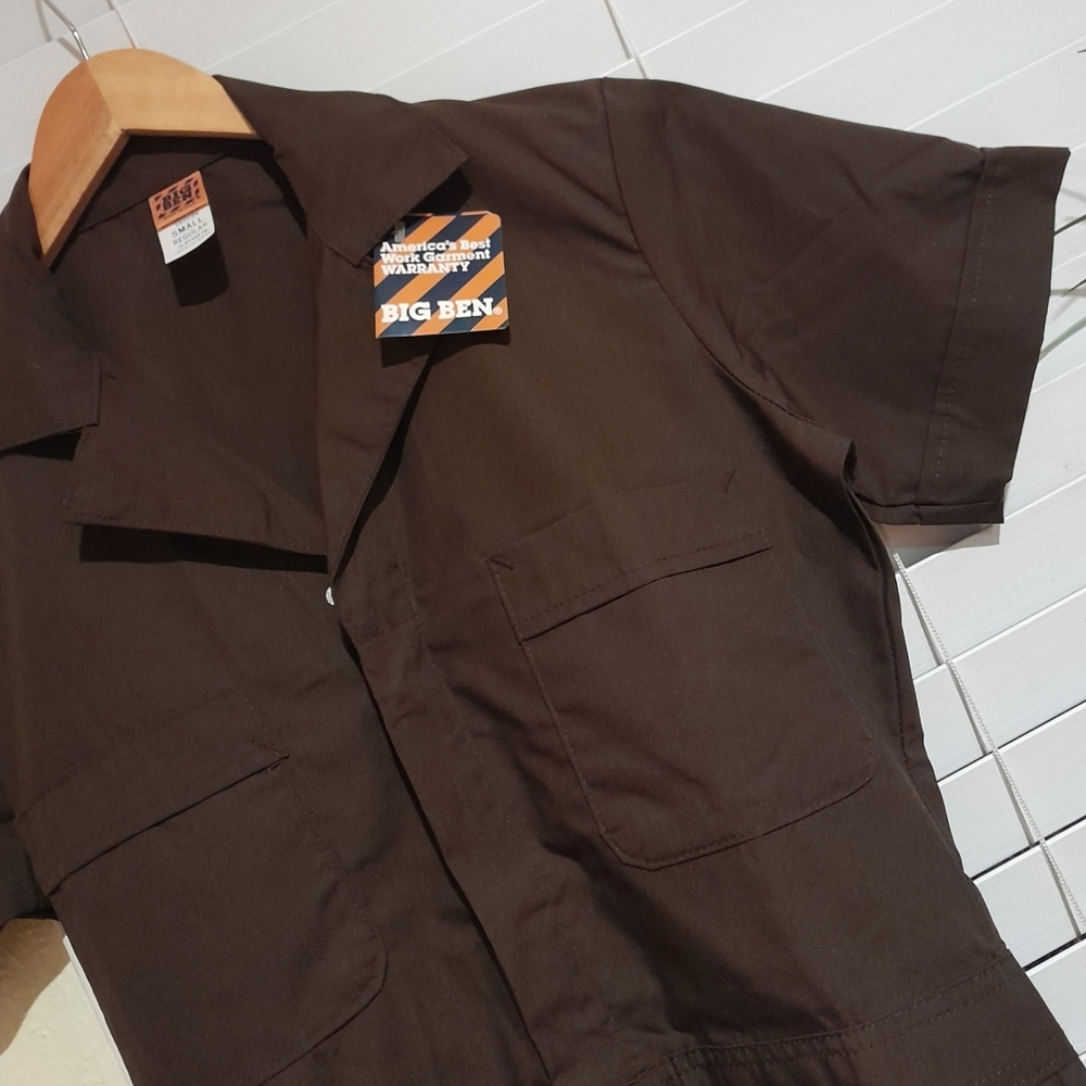Vintage Big Ben Lightweight Jumpsuit Coverall Zippered Brown Small - Picture 7 of 8